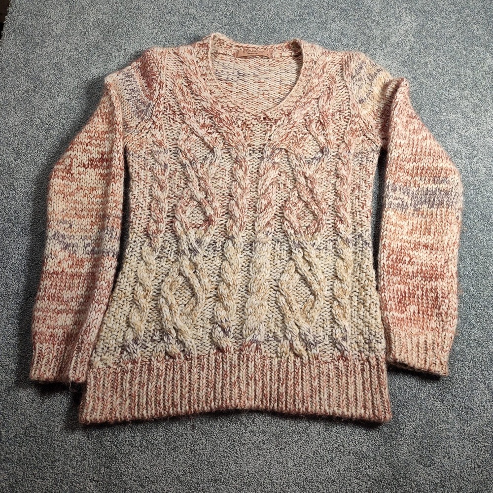 Elsamanda Italy Womens Cable Knit Wool Alpaca Mohair Blend Sweater Multicolor M